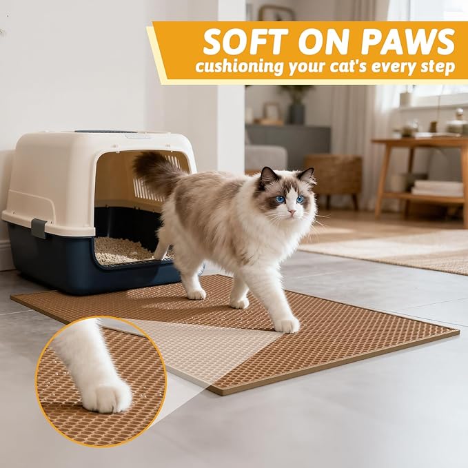 Pieviev Cat Litter Mat Double Layer Waterproof Urine Proof Trapping Mat 1 Pack (30''X24'', Brown)