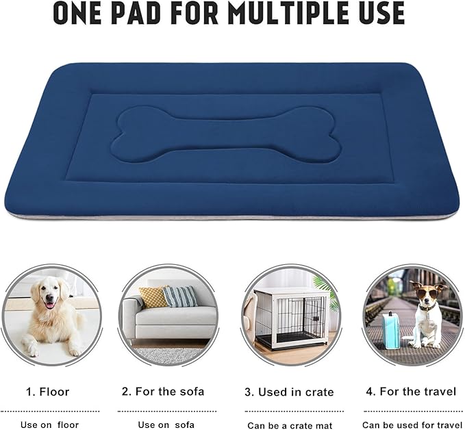 JoicyCo Extra Large Dog Bed Soft Dog Crate Pad Mat, 48 in Non-Slip Bottom Washable Dog Sleeping Mattress Pet Beds Cat Bed Kennel Pad, Dark Blue