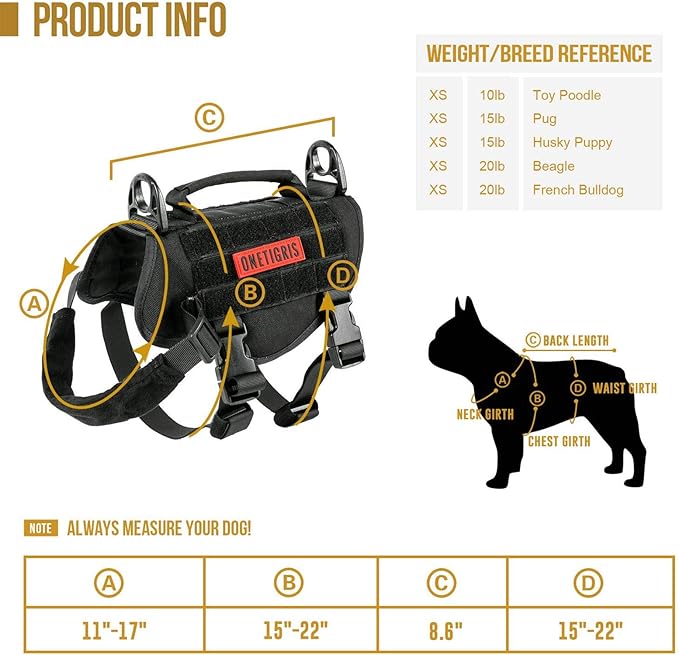 OneTigris Tactical Dog Harness,Puppy Harness with Handle, Military Vest for Small Dogs Outdoor Easy Control Training Walking