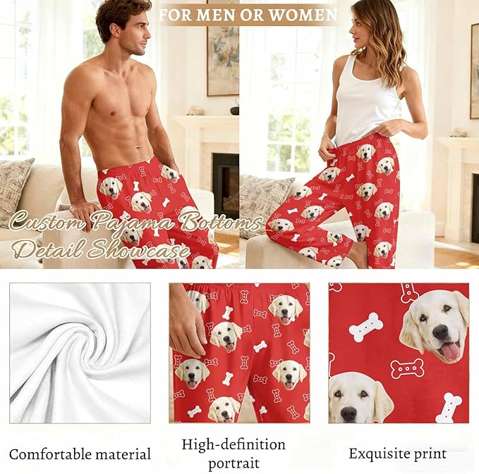 Custom Couple Pajama Pants Sock with Funny Face, Personalized PJ Anniversary Birthday Women Men Pants
