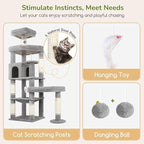 Globlazer Extra Large Platform Cat Tree, 65in Sturdy Cat Tree for Indoor Cats Large Adult, Big Cat Tower for Big Cats with 3 Enlarged Perches, 6 Scratching Posts, Cat Condo, Hammock, S65, Light Grey