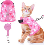 BINGPET Cat Harness and Leash Set Escape Proof for Walking,Step-in Harness with Lightweight Soft Breathable Mesh,Adjustable Easy Control Harness for Kitten Puppy Small Medium Large Cats(Heart,M)