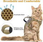 Tactical Cat Harness for Walking Escape Proof, Soft Mesh Adjustable Pet Vest Harness for Large Cat, Small Dog and Khaki…