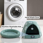 BALANCE Cat Beds for Indoor Cats, 2-in-1 Cat Bed Cave with Anti-Slip Bottom and Ultra-Soft Plush, Cozy Cats House Tent for Kittens and Small Dogs, 19 Inches, Green