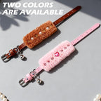 EXPAWLORER Valentine's Day Cat Collar - Adjustable Furry Leather Cat Collars with Pearls and Gemstones for Girl Boy Cats, Elegant Plush Pet Collar with Bell & Durable D-Ring, Pink