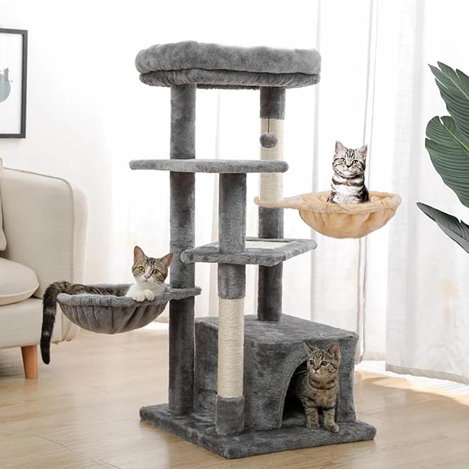 Cozy Cat Tree Hammock for Large Cats With Deep Basket - Add On Attachment Design for Cat Tower, Replacement Extra Large (12.4") (Grey)