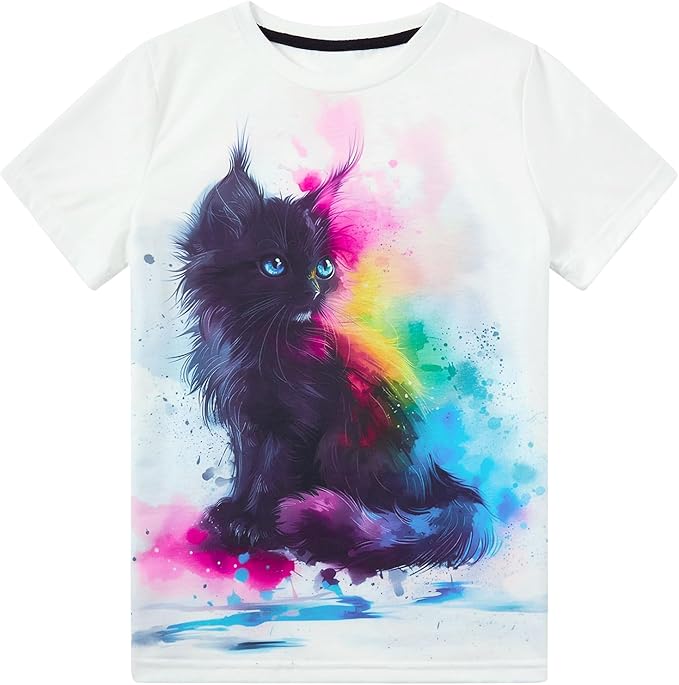 Funnycokid Girls Shirts Cat T Shirt Size 5-12 Clothes for Kids