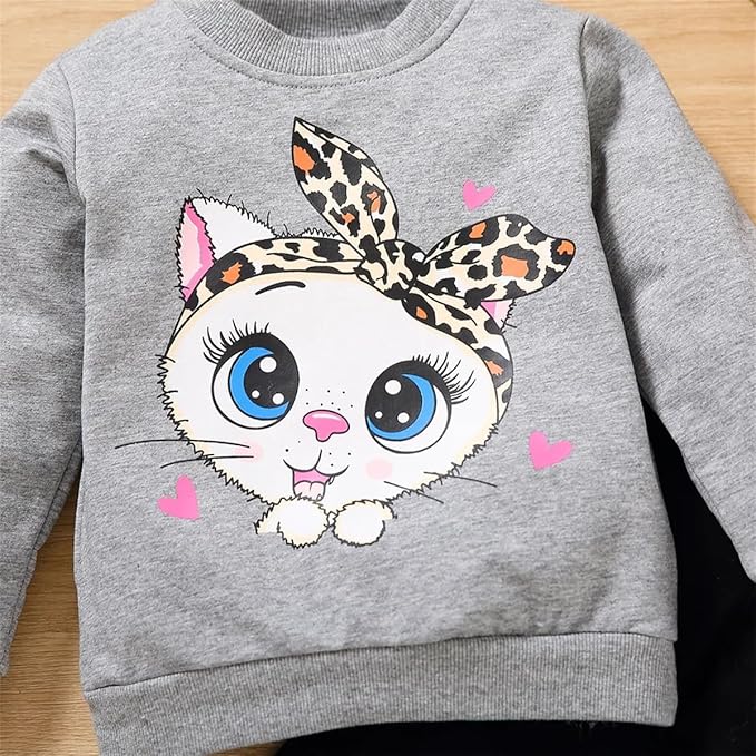 Little Girls Unicorn Outfits 2 Piece Kids Ruffle Sleeve Sweatshirt + Leggings Fall Leopard Clothing Sets 2-10 Years Old