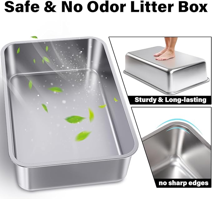 Stainless Steel Litter Box XLarge,XL Metal Cat Litter Box,Cat LitterBox Easy to Clean,Stainless Steel LitterBox for Large/Medium Cats,No Stick No Smell