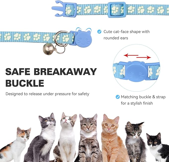 16 PCS Breakaway Cat Collars,Kitten Collar with Bell Cat Collars for Boy Girl Cats Breakaway Collar for Cats Glow in The Dark 7.5-12.6 Inch
