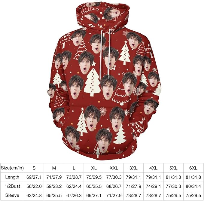 Artsadd Custom Face Unisex athletic Pockets Sweatshirt Loose Hoodie Custom Christmas Long Sleeve Sweatshirt Hooded Pullover