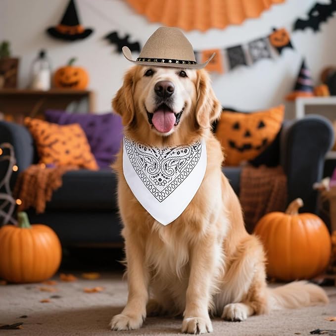 choyaxo Halloween Costumes for Dogs Cat Pet Cowboy Costume Cowboy Hat with Bandana Set for Halloween, Christmas, Holiday, Party, Cosplay (Khaki, Large)
