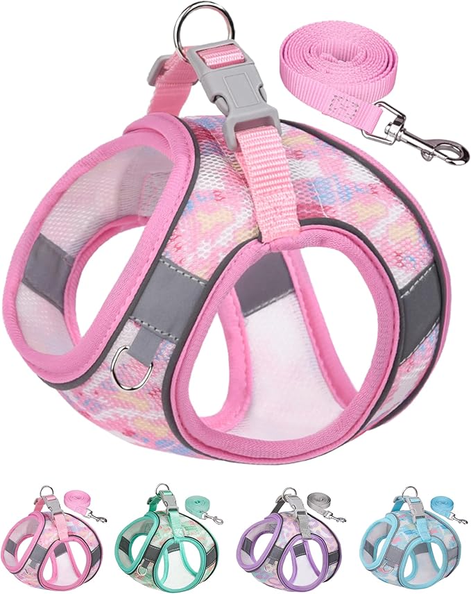 Dog Harness for Small Medium Dogs No Pull, Cat Harness and Leash Set, Step in Puppy Harness. (Pink, S)