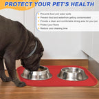 Silicone Pet Feeding Mat with Raised Edge for Food and Water, Dog Bowl Mats, Cat Bowls Placemat with High Lip for Floor Waterproof, Rubber Tray for Cats and Dogs 24 x 16 x0.8 Red