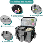 PetAmi Dog Travel Bag - Travel Pet Organizer with Food Container and Bowls, Perfect for Weekend Camping, Cat Diaper Bag (Stripe Black, Medium)