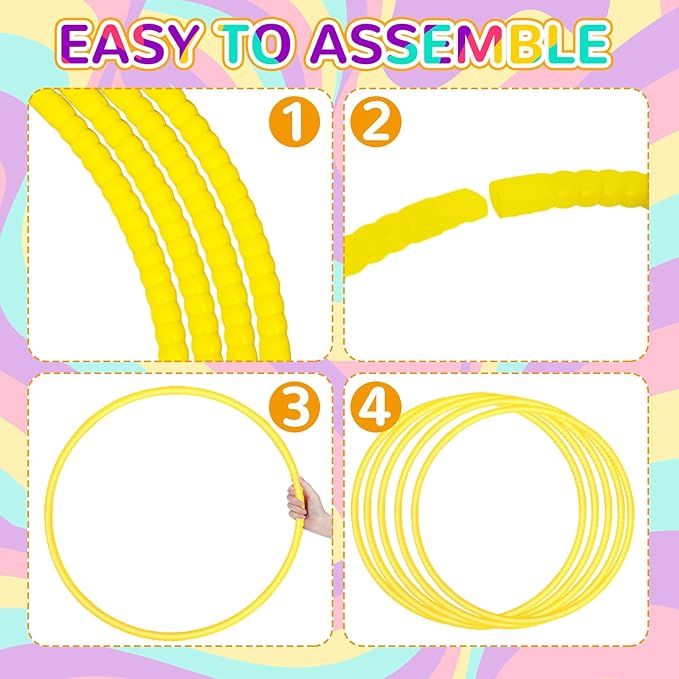 Shappy 6 Pcs Exercise Hoop Detachable Adjustable Plastic Toy Playground Toys Colored Hoop Circles for Teens Games Gymnastics Dog Agility Equipment Party Decor