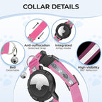Breakaway AirTag Cat Collar, Reflective Cat Tracker Collar with Air Tag Holder and Bell, Safety Elastic Band Cat GPS Collars for Girl Boy Cats, Kittens and Puppies (Hotpink, 8-13'')