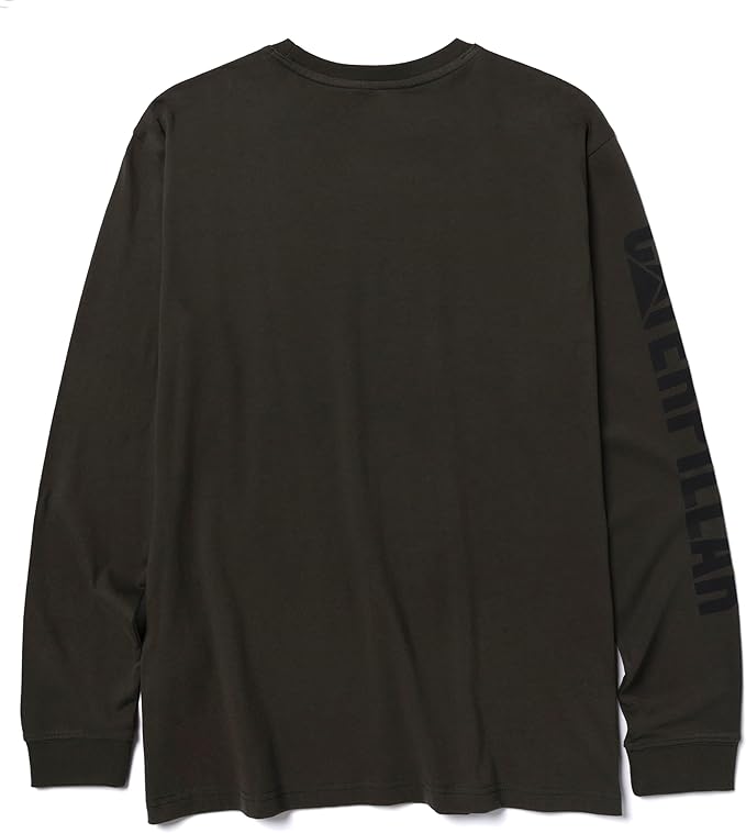 Caterpillar Trademark Banner Long Sleeve Tee Shirts for Men with Center Back Neck Wire Management Loop and Cat Workwear Logo