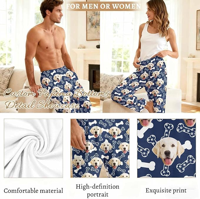 Custom Couple Pajama Pants Sock with Funny Face, Personalized PJ Anniversary Birthday Women Men Pants