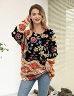 YESNO Women Christmas Sweater Graphic Printed Oversized Pullover Sweaters Casual Loose Knit Tops S01