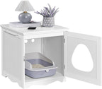 Yaheetech Cat Litter Box Enclosure, Litter Box Furniture Hidden with Towel Bar, Wooden Pet Washroom, Dog Proof Cat Litter Box Cabinet, Indoor Cat House, Side End Table, White