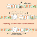 2 Pack Cotton Breakaway Cat Collar Beige and Green Flowers Pendant Cute Kitten Cat Collar with Bell