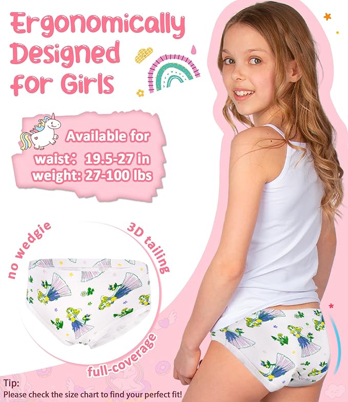 Girls and Toddlers 100% Cotton Underwear Tagless Soft Panties Size 2-3T,4-5T,6,8,10,12 (6-Pack)