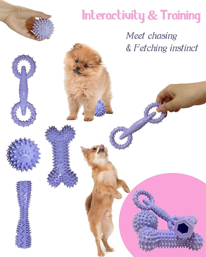 4 Pack Puppy Toys for 2-8 Months Puppies Cute Purple Teething Toys Soft Durable Interactive Chew Toy for Small Dogs