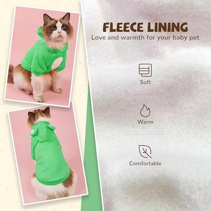 Small Dog Hoodie Soft Warm Fleece Fall Winter Dog Clothes Cute Puppy Sweaters Cat Coat Funny Blank Pullover Doggy Hooded Sweatshirts for Small Dogs Chihuahua Costumes Kitten Outfits(Green,XL)