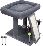 TWDEPART Cat Tree Tower with Cat Scratching Post for Indoor Cats, Activity Centre Climbing Tree with Scratching Board and Playful Toy Balls, Grey