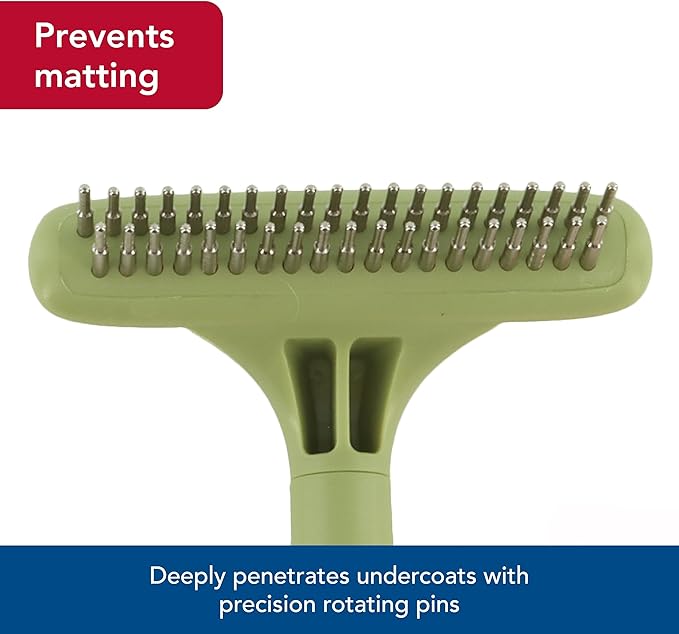 Coastal Pet Safari Dog Undercoat Rake - Top-Grade Double Row Rotating Pins Dematting Rake for Effective Deshedding and Pet Grooming