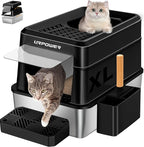 URPOWER Stainless Steel Cat Litter Box with Lid Extra Large Enclosed Litter Box for Cats Non-Sticky Metal Pan with High Sided Enclosure & Scoop, Front & Top Entry, Anti-Leakage, Easy Cleaning