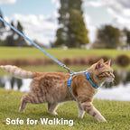 azuza Cat Harness and Leash Set for Safe Walking and Travel, Escape Proof Cat Harness, Lightweight Soft and Comfortable, Adjustable Kitten Harness for Small Medium Large Cats, Blue Plaid