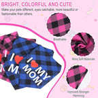 GreenJoy Cute Plaid Dog Bandana – Washable Pet Triangle Scarf for Small, Medium, Large Dogs and Cats, Adjustable Pet Accessory for Birthday, Wedding and Christmas (Pink (Mom), Medium)