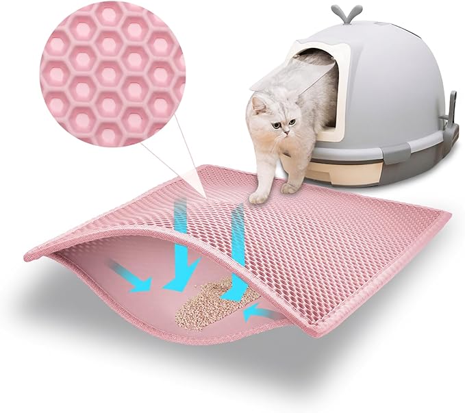 Pieviev Cat Litter Mat Double Layer Waterproof Urine Proof Trapping Mat 1 Pack (Pink, 24x15 Inch (Pack of 1))