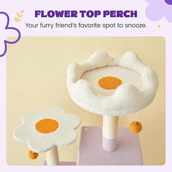 MWPO Flower Large Cat Tree, 70.1-Inch Multi-Level Tall Cat Tower for Indoor Cats, Plush Cat Condo with Big Padded Perches, Sisal-Covered Scratching Posts, Hammock, Toys for Kittens & Cats