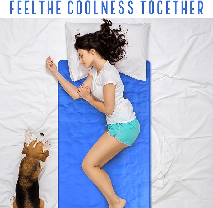Cooling Pad Mat for Sleep Cooling Mattress Pad Gel for Bed, Relieve Pain, Summer Hot Flashes, Adult, Pets, No Water or Electricity Required (Blue,60 x 20 Inch)