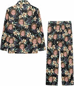 Artsadd Girls Pajamas Set Custom Face Pet Photo Long Sleeve Sleepwear Personalized Printed V-Neck Button-up Pants Nightwear
