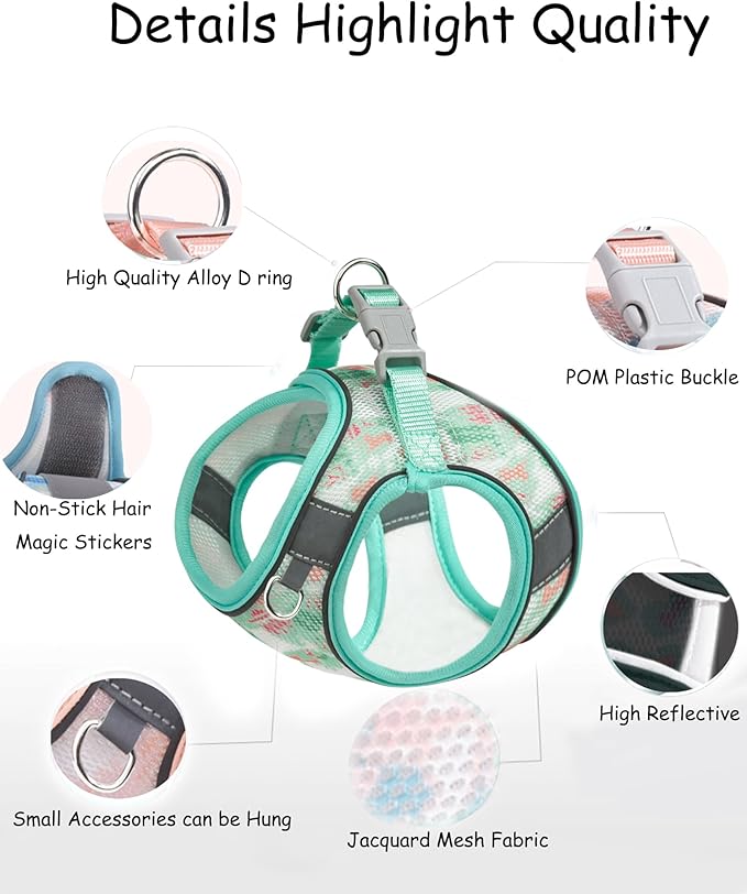 Dog Harness for Small Medium Dogs No Pull, Cat Harness and Leash Set, Step in Puppy Harness. (Green, S)