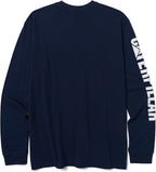 Caterpillar Trademark Banner Long Sleeve Tee Shirts for Men with Center Back Neck Wire Management Loop and Cat Workwear Logo