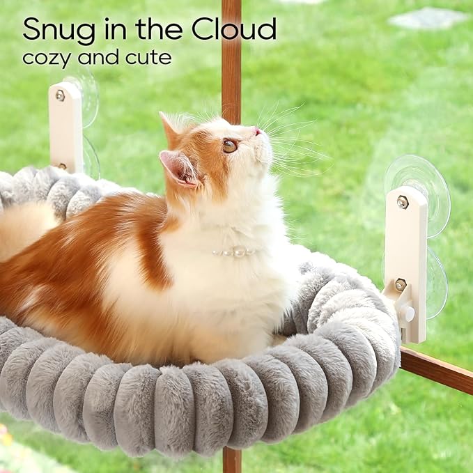 Zakkart SnugCloud Foldable Cat Window Perch - Cordless, Ultra Soft Machine Washable Bed with 4-Sided Bolster, Metal Frame - Window Hammock for Large Cats and Kittens (Gray, Medium)