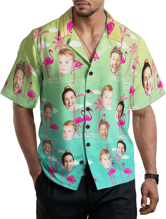 Custom Hawaiian Shirt with Face for Men, Unisex Tropical Beach Shirts Personalized Casual Funny Hawaii Button Down Shirts