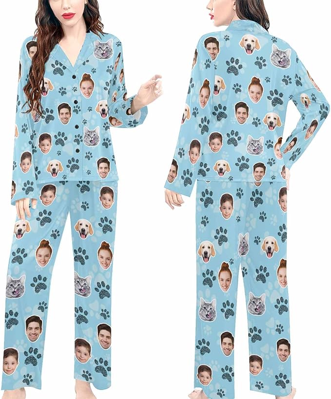 Artsadd Custom Pajamas for Women Men Family, Personalized Face Pjs Pajama Pants, Funny Pet Photo Loungewear Sleepwear Jammies