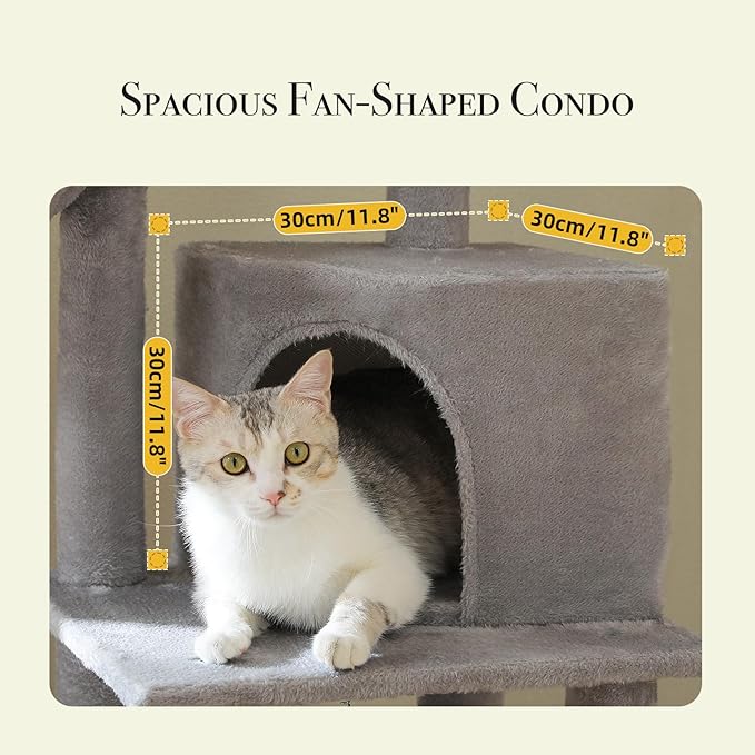 PAWZ Road Tall Cat Tree, Floor to Ceiling Cat Tower with Adjustable Height(85-112 Inches), 7 Tiers Climbing Tower with Cozy Hammocks, 5 Platforms and Scratching Posts for Indoor Cats-Gray