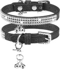 PUPTECK Basic Adjustable Cat Collar with Bling Diamond and Double Bells, for Kitten and Small Puppy, Fashion and Shining Dog Rhinestone Collars, 6-8 in, Black