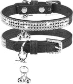 PUPTECK Basic Adjustable Cat Collar with Bling Diamond and Double Bells, for Kitten and Small Puppy, Fashion and Shining Dog Rhinestone Collars, 6-8 in, Black