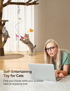 FEELNEEDY Laser Interactive Cat Toys, LED Light, 8 PCS Replacement Teaser with Bell Refills, Feather & Mouse Cats Toy, Hanging Cat Toys for Indoor Cats, for Bored Adult Kitten Exercise, Silver