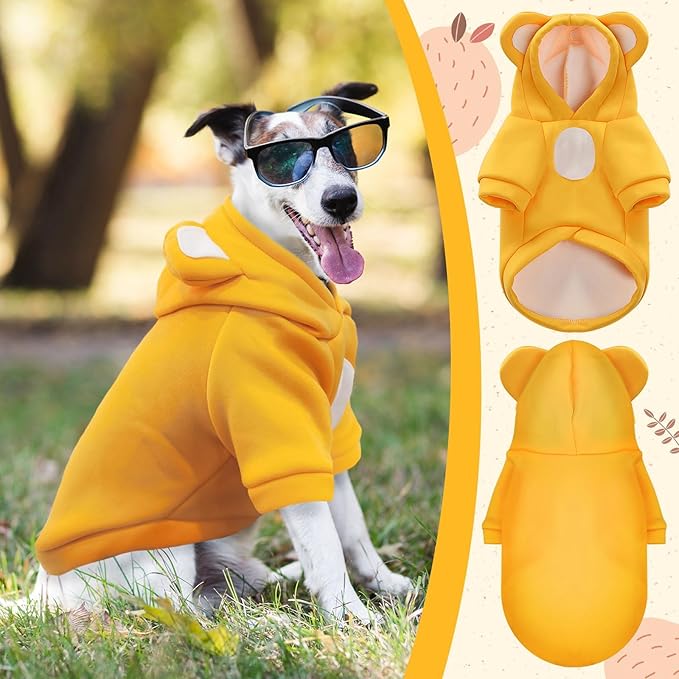 Small Dog Hoodie Soft Warm Fleece Fall Winter Dog Clothes Cute Puppy Sweaters Cat Coat Funny Blank Pullover Doggy Hooded Sweatshirts for Small Dogs Chihuahua Costumes Kitten Outfits(Yellow,XS)