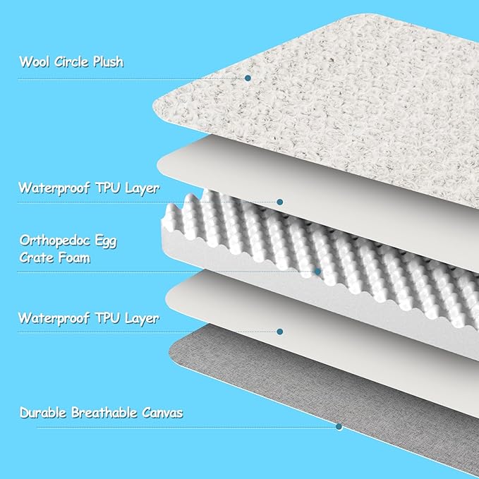 EMPSIGN Reversible Cool and Warm Dog Bed for Crate Pad, Pet Beds with Washable and Removable Cover, Dogs Crate Bed Sleeping Mats, Bed for Dog Crate for Large Medium Small Dogs, Grey