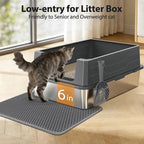 FURTIME XXXL Extra Large Stainless Steel Litter Box with Lid, Large Cat Litter Box for Big Cat, Large Metal Cat Box with High Sided, Non-Stick, Easy Cleaning, Includes Scoop and Mat